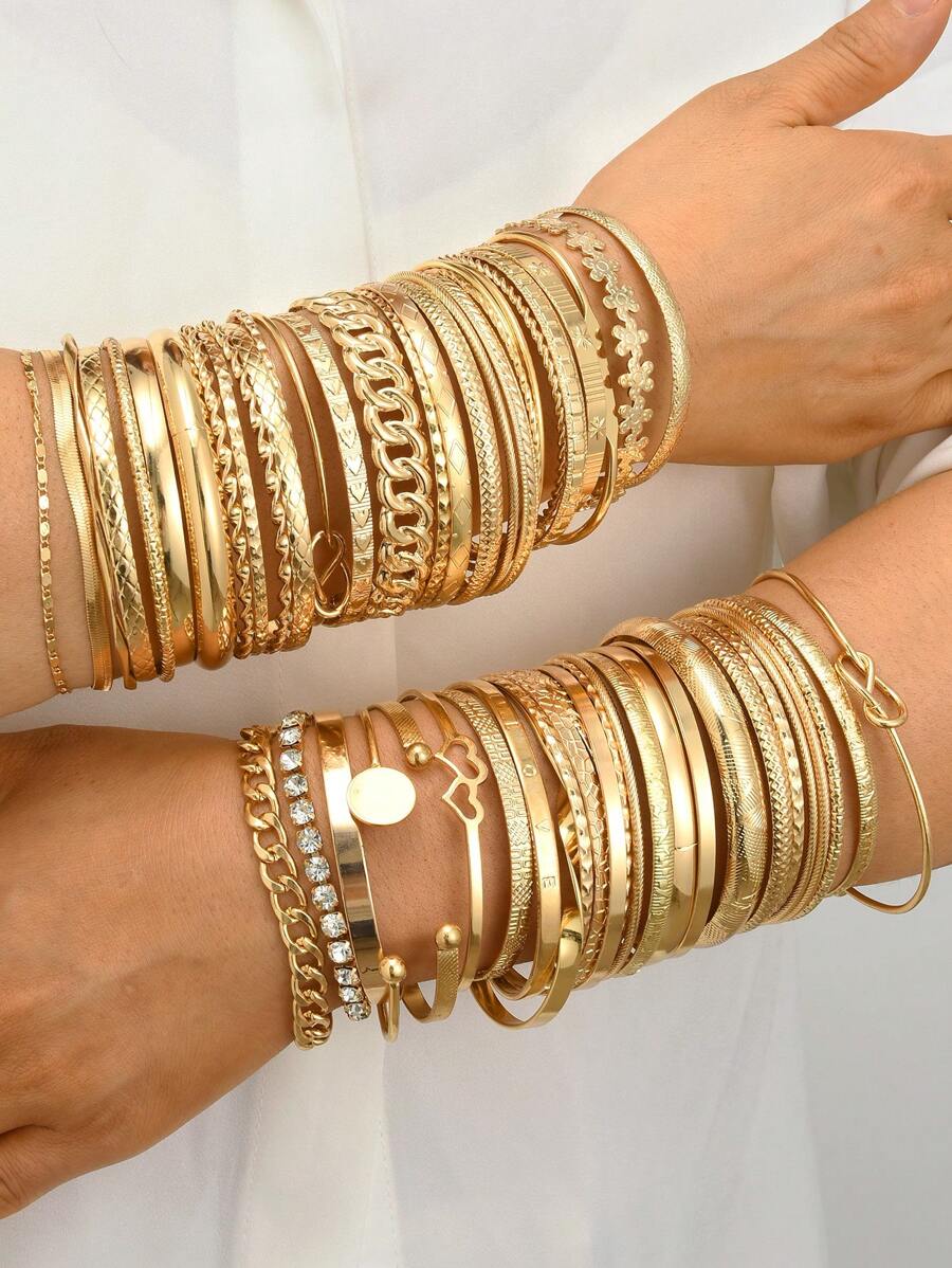 20/10/2pcs Stackable Vintage Coin Style Fashion Simple Elegant Delicate Retro Design Flower Twist Knot Heart Ribbon Floral Geometric Minimalist Smooth Wide Chunky Bangle Bracelets Multi-Piece Set, Suitable For Holiday, Party, Date, Gift, Daily Wear (Random Delivery)
