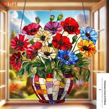 20,32 cm x 20,32 cm lebendiger Mohn Acryl Fensterdekor - Fenster Hängedekoration für Zuhause und Garten, ideales Geschenk für Blumenliebhaber, ohne Strombedarf, geeignet für Wohnzimmer, Büro und Outdoor Bereiche