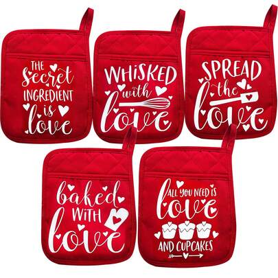 Red Gingerbread Boy Printed Oven Gloves Christmas Baking Mittens Hanging Ornament Christmas Pot Rack Kit