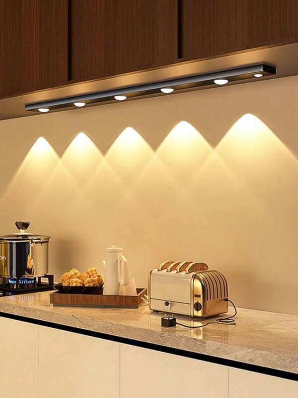 1pc 7.87in/11.8in/15.75in/19.7in Super Slim USB Rechargeable 3-Color Dimmable LED Light Motion Sensor Cat Eye Mountain Lamp, Suitable For Kitchen, Bedroom, Cabinet, Closet, Stairs, Hallway
