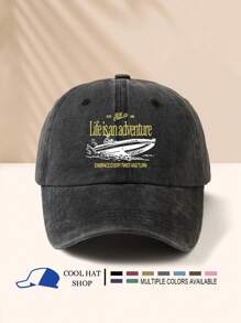 Vintage Washed "Ship Yellow Letter" Adjustable Baseball Cap - Lightweight Polyester, Ideal For Outdoor Activities & Gifts, Outdoor Sports Cap | Vintage Style Cap | Lightweight Headgear