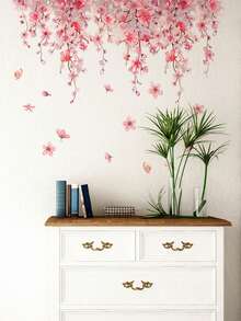 1 件 11.81*23.62 英寸 Wonderever 小号粉色花朵墙贴，悬挂藤蔓花叶可撕可贴墙贴，适用于育儿室、女孩卧室、客厅装饰