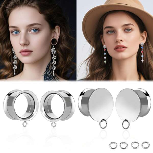 4 piezas Dilatadores de acero inoxidable para oreja bricolaje, tapones, joyas para perforaciones, expansores de oreja, pendientes colgantes Dilatadores para mujeres y hombres
