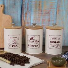 Bamboo Lid Sealed Coffee Sugar Tea Storage Jar Set 3 Piecescreative Sealed Moisture-Proof Kitchen Sealed Jar