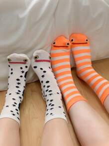 1 Paar unisex bunte gestreifte Socken mit Aal- und Tiermuster in Wadenlänge, vielseitige Spaßsocken für alle Jahreszeiten