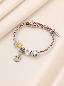 1 peça Pulseira/pulseira ajustável casual com contas de aço inoxidável, pintada a óleo, com estampa de sol e coração, corda de cobre, adequada para mulheres, uso diário, festa, uso casual, presente de volta às aulas