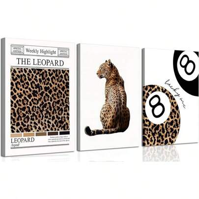 Set Of 3 Leopard Canvas Wall Art Funky Lucky 8 Ball Posters Prints Preppy Room Aesthetic Cheetah Wall Decor Pictures Girly Bedroom Apartment Dorm 12x16in2025