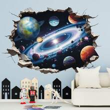 1 件太空银河宇宙墙贴花 - 现代卡通客厅和卧室 PVC 贴花，自粘天体设计与星星和行星，易于粘贴家居装饰，卧室墙壁艺术 | 太空主题装饰 | 自粘装饰，月亮装饰墙装饰房间装饰墙贴贴纸 - 圖片色 - 查看 5