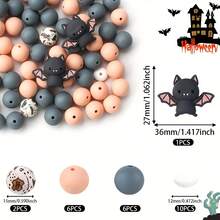 25/40/60PCS Halloween Series Silicone Bead Set - 3D Bat, Ghost, Witch Hat, House And Pumpkin Charms - Perfect For DIY Jewelry, Bracelets, Necklaces, Keychains And Party Favors, Halloween Decorations - Halloween Series - View 9