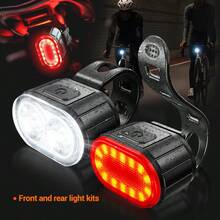 1pc Mountain Bike Front And Rear LED Lights, Type-C Rechargeable, Handlebar Mounted, High Brightness, Suitable For Night Riding - Multicolor - View 11