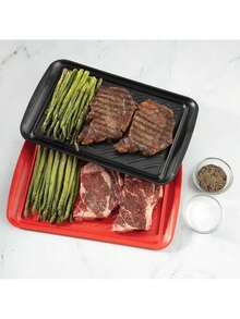 Cuisinart Grilling Prep And Serve Trays, 17x10.5 Inch BBQ Safe For Food Handling, 2 Dishwasher Safe Nesting Trays Black And Red, Perfect Grilling Tray For Cooked And Raw Meat, Fits 6 Burgers - Medium - 17" X 10.5" - View 2