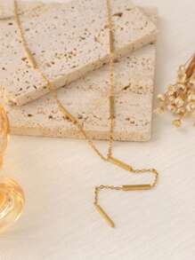 قلادة شكل هندسي على شكل Y ستانلس ستيل مطلي بالذهب، عصرية وأنيقة مزينة بشرابات للنساء، لاتسبب حساسية