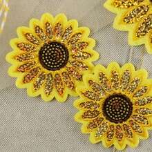 10pcs Shiny Sequin Sunflower Fabric Patches For Clothes, Sweaters, Jackets, Bags DIY Sewing Accessories - Yellow - View 6