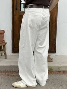 1pc Men's Stylish Justice Brother Washed Denim Wide Leg Casual Loose Fit Jeans