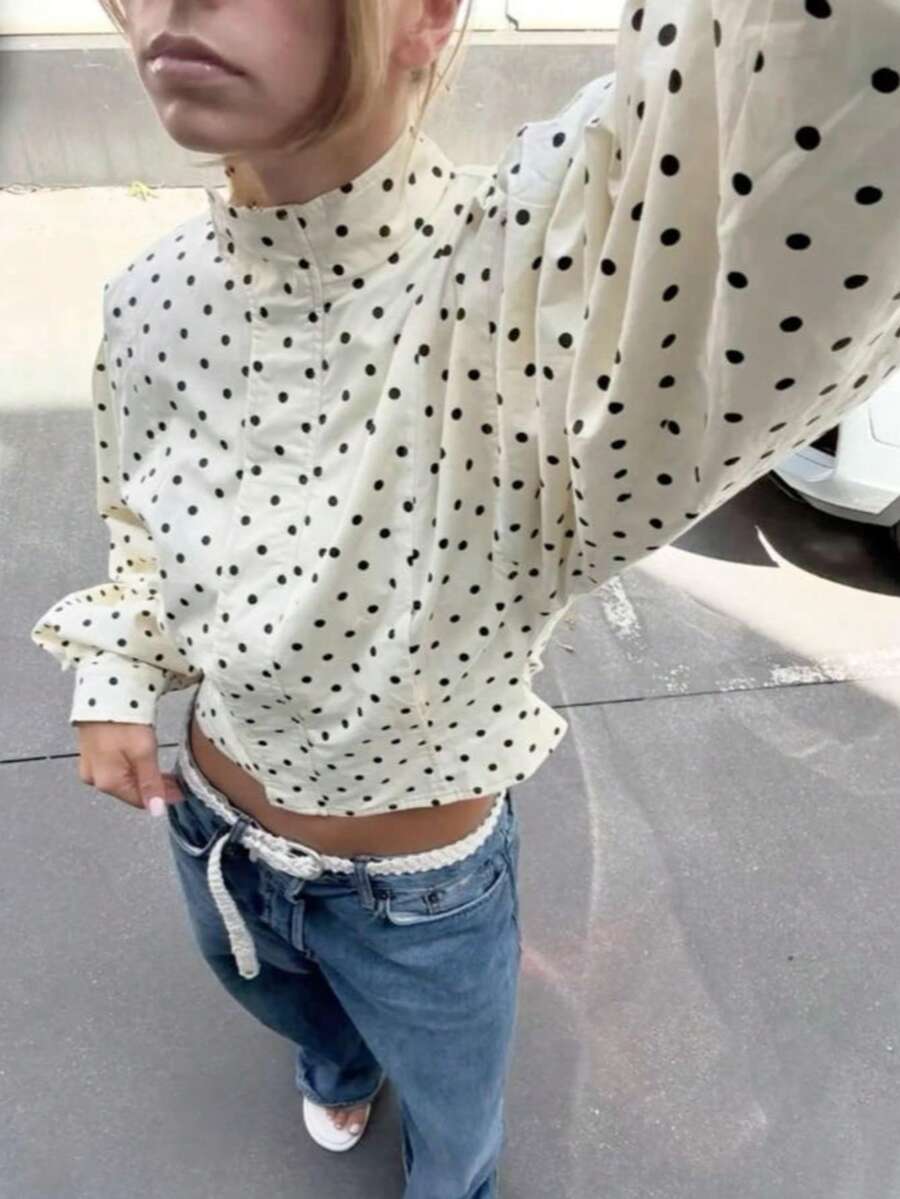 Women's Young Fashion Polka Dot Jacket Top Long Sleeve Short Jacket