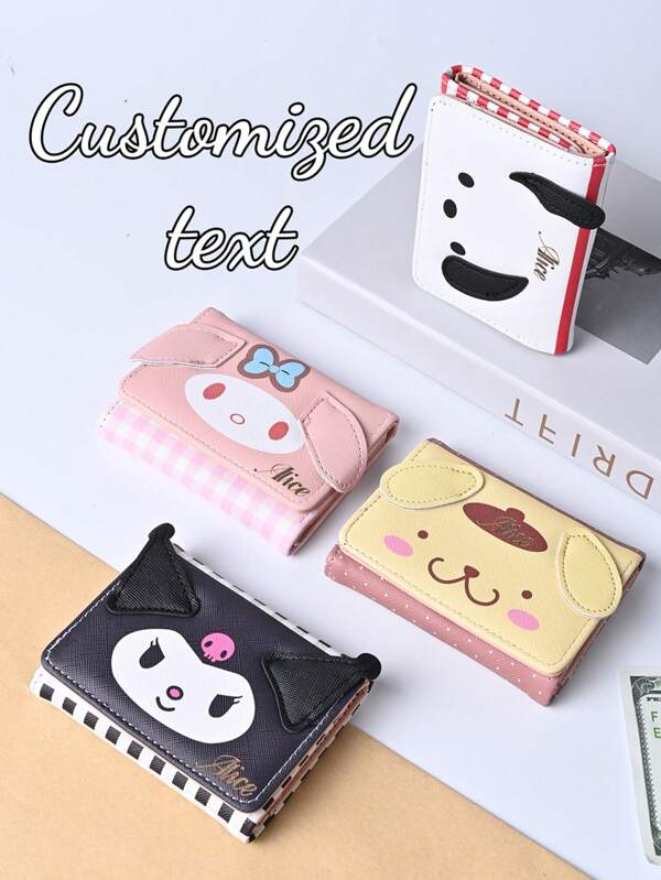 Sanrio 1PC Cartoon Sanrio Element Cute Girlish Face Shape Wallet Card Case Short Wallet Coin Purse Loose Money Coin Storage Bag, Kuromi, Pudding Dog, Yuguai Dog, KT Cat, Melleti, Pacha Dog, Suitable For Giving To Your Girlfriend