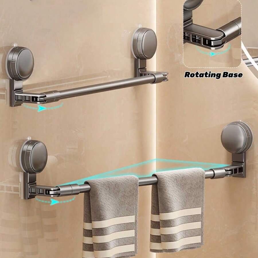 Suction Cup Towel Bar, Retractable Suction Cup Towel Bar,Rotating Corner Towel Rack Shoe Rack Hole-Freebathroom Storage Rack Luxury,Suitable For Bathroom And Kitchen - 黑色 - 查看 1