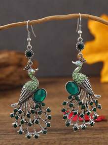 Brincos de Cristal com Rabo de Pavão Vintage, Brincos Pendentes de Moda para Mulheres