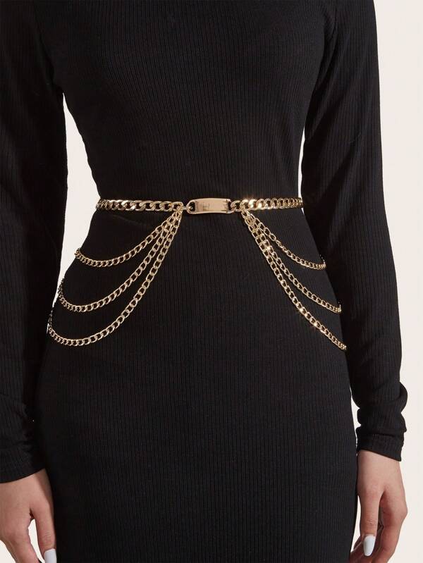 1 Pc Minimalist Style Triple-Layered Waist Chain, Elegant & Sexy, Gold-Colored, Match With Dresses, Suits Everyday Wear, Parties, Vacations, Galas And Other Occasions, Great Gift For Friends, Mother, Family, Girlfriend, Birthday Summer, School