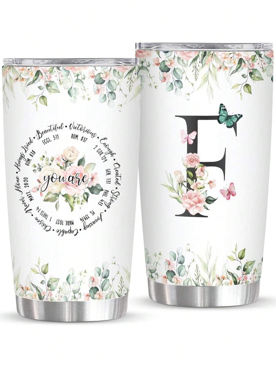 Initial Tumbler Coffee Mug 20 Oz, Monogrammed Gift For Women Birthday Mothers Day Religious Gift, Christian Gift For Women Initial Coffee Mug Stainless Steel - 初始F杯 - 查看 1