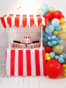 168-Inch Carnival Theme Party Decorations, Carnival Table Skirts Red And White Striped Tablecloth, Red White Striped Pennant Banner Circus Carnival Bunting Banner For Carnival Circus Decor, Suitable For Christmas Party