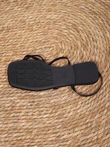 2025 New Summer Square Toe Elegant Sandals, White Faux Leather Circle Toe Thin Strap Plus Size Criss-Cross Open Toe Comfortable Fashion Ankle Strap Flat Sandals, Non-Slip Breathable Suitable For Summer Outdoor, Can Be Used As Holiday/Casual Sandals. Order One Size Up If You Have Wide Or Larger Feet. - Black Leather - View 7