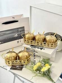 1套304不锈钢调味罐，带金色架子 - 金色不銹鋼調味罐配蕾絲架 - 查看 15