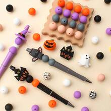 25/40/60PCS Halloween Series Silicone Bead Set - 3D Bat, Ghost, Witch Hat, House And Pumpkin Charms - Perfect For DIY Jewelry, Bracelets, Necklaces, Keychains And Party Favors, Halloween Decorations - Halloween Series - View 3