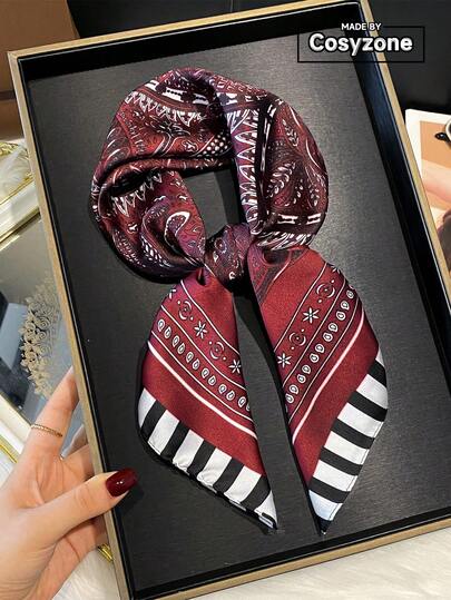 1条佩斯利花纹仿丝70厘米方形女士围巾/头巾，多功能颈巾，可作防晒头巾搭配连衣裙