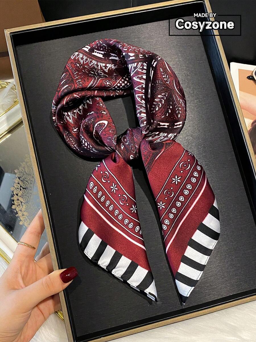 1 chiếc khăn/khăn bandana vuông 70cm bằng lụa giả in họa tiết hoa Paisley, khăn quàng cổ chống nắng đa năng, khăn trùm đầu và phụ kiện trang trí. - Màu Đỏ Sâu - Xem 1