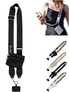 带拉链口袋的手机挂绳，手机挂绳，拯救女孩手机挂绳带钱包，防摔手机壳带拉链挂绳，钱包卡槽，可调节斜挎手机挂绳，斜挎包手机挂绳带肩带，肩背或腕背手机挂绳。送给母亲、家人、朋友的礼物，生日、节日手机挂饰，手机链 - 黑色 - 查看 2
