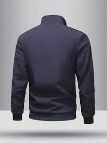 1 件男士时尚百搭舒适立领休闲风衣夹克，秋冬新品 - 藍色 - 查看 2