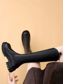 Botas muslo negro para mujer 2025 Otoño/Invierno Nuevos Llegados, Botas sin rodilla planas con hebilla de metal, Botas de media pantorrilla delgadas, Talla grande 43 - Negro - Ver 6