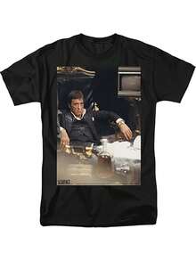 Movie-Inspired Graphic T-Shirt For Men & Women - Featuring Tony Montana'S Throne & Jewelry Print, Casual Tee, All-Season Comfort, Perfect Gift For Humor Lovers, Funny T Shirt - 黑色 - 查看 1