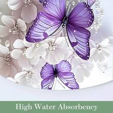 4pcs White Flower Purple Butterfly Shower Curtain Decoration Set, Modern Personality Shower Curtain Set, Bathroom Mat, Toilet Cover Blanket, Non-Slip U-Shaped Mat, Bathroom Partition Curtain, Home Decoration Accessories, Bathroom Decoration Set, Free 12 C-Hooks - 彩色 - 查看 7