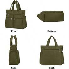 Canvas Tote Bag Waterproof Nylon Multi Pocket Shoulder Bags Laptop Work Bag Teacher Purse Handbag For Women Men - Army Green - View 4