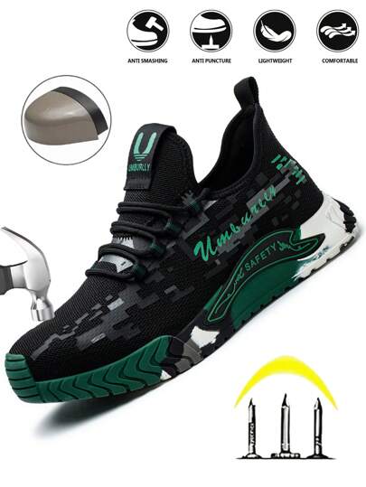 UMBURLLY Scarpe antinfortunistiche da uomo con punta in acciaio, tomaia traspirante anti-perforazione in Kevlar, suola in gomma, scarpe da lavoro estive