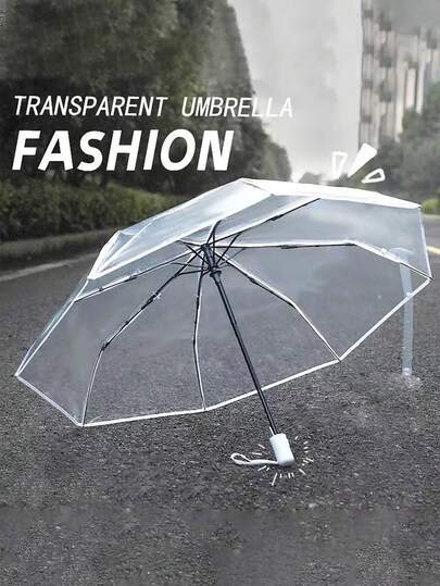 1pc 8-Rib Reinforced PVC Transparent Folding Umbrella, Outdoor Photography Travel Portable Umbrella, Travel Essential, Travel Accessory, Car Accessory, Outdoor Gear, Luggage Item, Summer Essential, Office Accessory,Spring Summer Picks,Brides Maid Gifts,Room,Bedroom Decor,Beach,Travel,For Men,For Women,Vacation,Cute Stuff,Mother's Day Gift,Bedroom Decor,Garden,Kitchen Decor,Summer,Beach,Travel Essentials,Room Decor,Squishy,Graduation