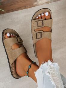 1 par de sapatos casuais confortáveis, respiráveis e baixos de lona para mulheres, cáqui - Caqui - Ver 3