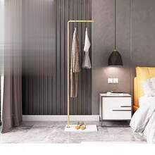 7-Character Shaped Metal Coat Rack, Light Luxury Golden Modern Style Floor-Standing Hanger, Suitable For Hanging Long And Short Clothes, Bags, With Marble Base For Storage - 金色 - 查看 9