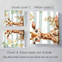 Oversized Cartoon Giraffe Print Bedding Set With 2pcs Pillow Cases, Zipper Closure, Suitable For Queen Or King Size Beds In Dorm, Bedroom