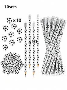 40 件学校用品包括运动足球铅笔足球橡皮擦学校用品趣味木制铅笔带足球橡皮擦适用于运动主题生日派对礼品办公用品，返校礼物