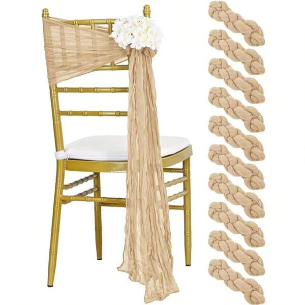 10 pièces Écharpe de chaise avec nœud de ruban, ruban d'écharpe de chaise 30 cm x 275 cm pour décoration de cérémonie de mariage, allée, fête, événement. Convient pour le mariage, la fête et la décoration d'intérieur, la décoration d'hôtel