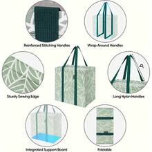 BALEINE 4 PK Grocery Bags Reusable Shopping Bags With Reinforced Botto Heavy Duty Foldable Tote Bags Antique Folidage - Cổ Lá - Xem 3