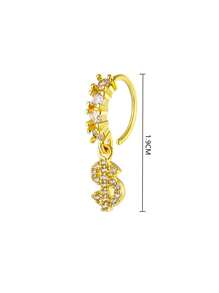 1pc Versatile US Dollar Pendant Nose Hoop With Cubic Zirconia, Copper Nose Ring/Ear Cuff Jewelry, Suitable For Everyday Wear