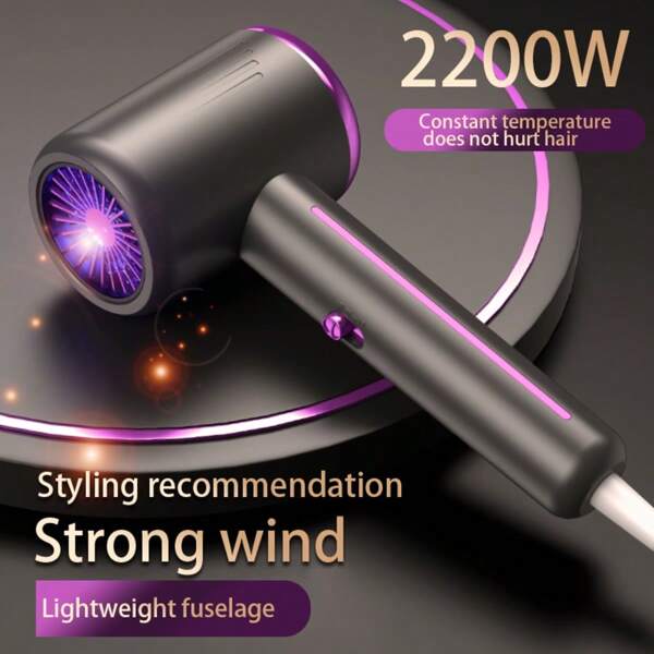 2200W Professional Hair Dryer - Powerful & Fast Drying, Adjustable Hot & Cool Air Temperature, Damage-Free For Home, Travel, Hotel, Salon Use