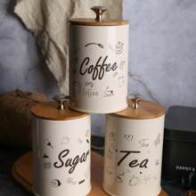 Bamboo Lid Sealed Coffee Sugar Tea Storage Jar Set 3 Piecescreative Sealed Moisture-Proof Kitchen Sealed Jar
