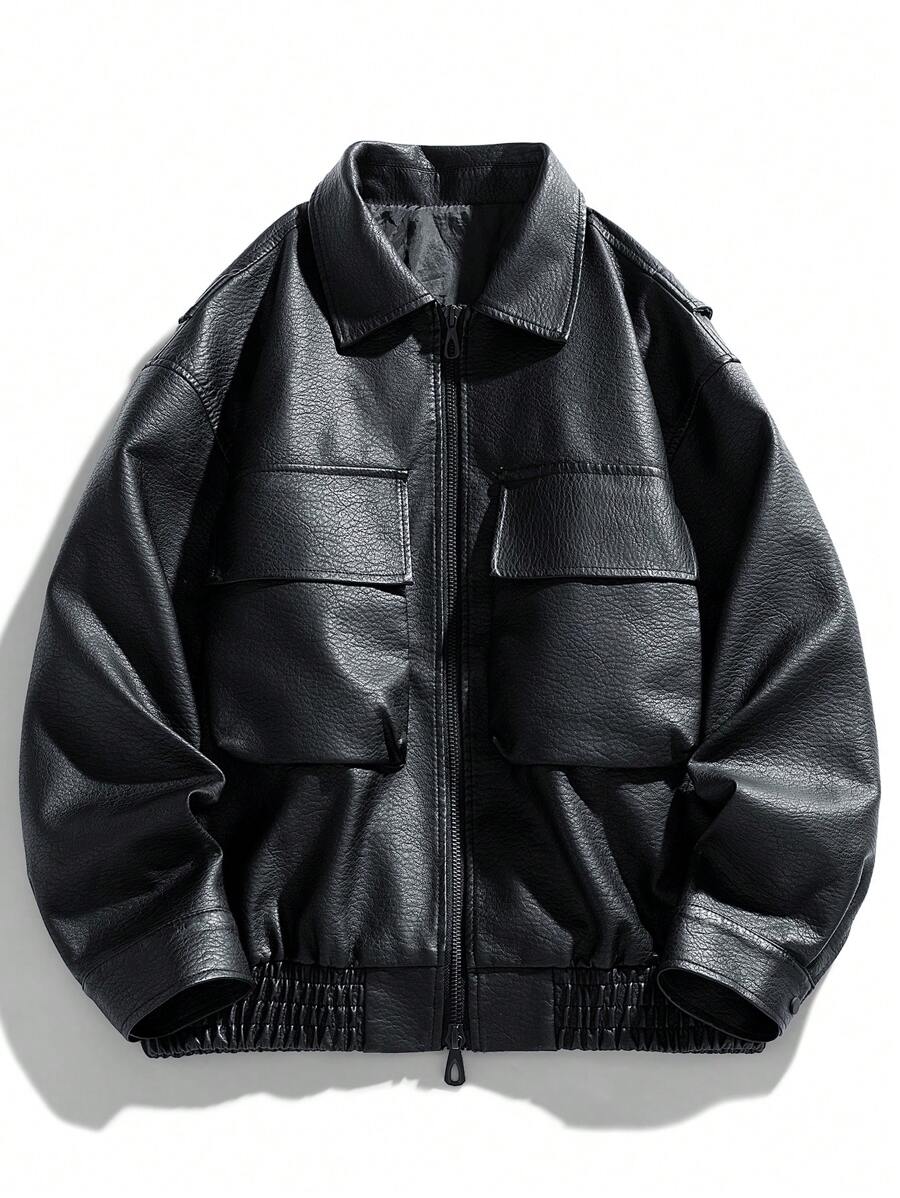 Men's Fashionable Casual Versatile Motorcycle Stylish Leather Jacket Bomber Jacket For Autumn/Winter, Grunge