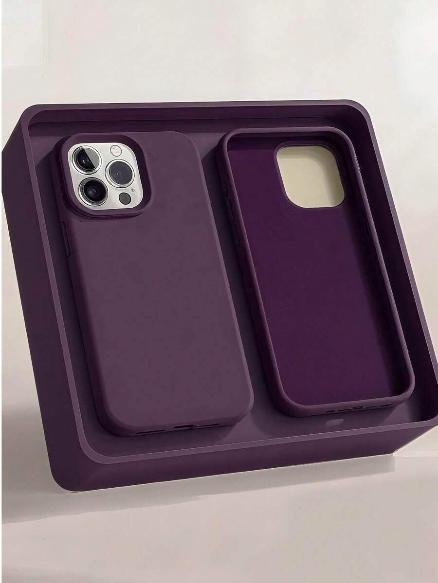 Skin-Friendly Liquid Silicone Phone Case - Ultra Thin, Anti-Slip & Plush Lined For Shockproof - 13 Colors Fits Phone 11/12/13/14/15/16/17All Models - 梅子色 - 查看 1