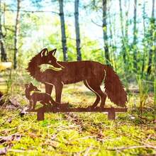 1 件乡村金属狐狸花园桩 - 迷人的庭院艺术雕塑，适用于花坛和菜地、鸡舍设计、理想的野生动物礼物、花园装饰